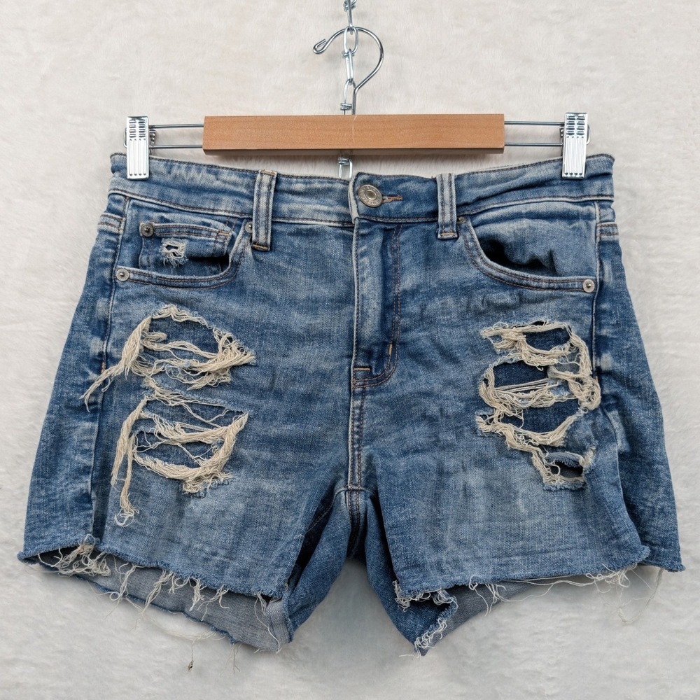 American Eagle Shorts Women's 30" 4  Blue 4" Distressed Frayed Hem Cut Off Jorts